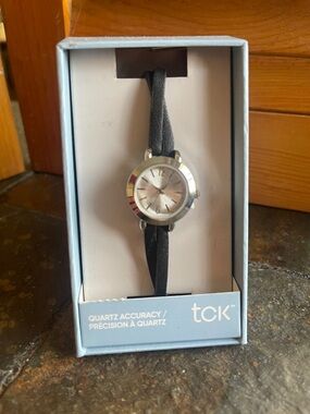 tck Women's Silver Dial Black Strap Quartz Watch